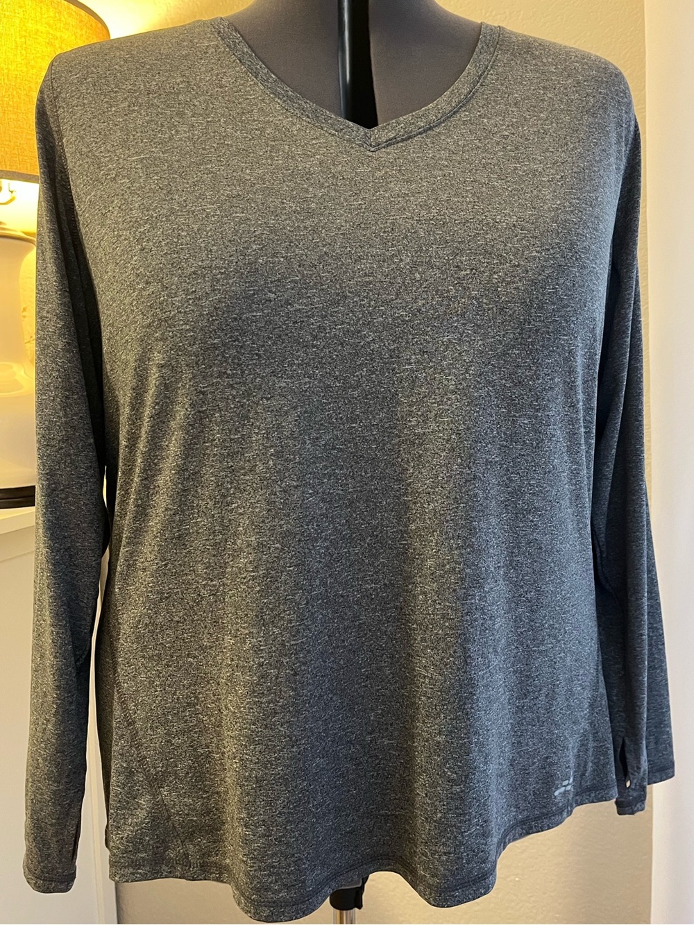 BCG Heather Gray V-Neck Long Sleeve Workout Top 3x Wicking